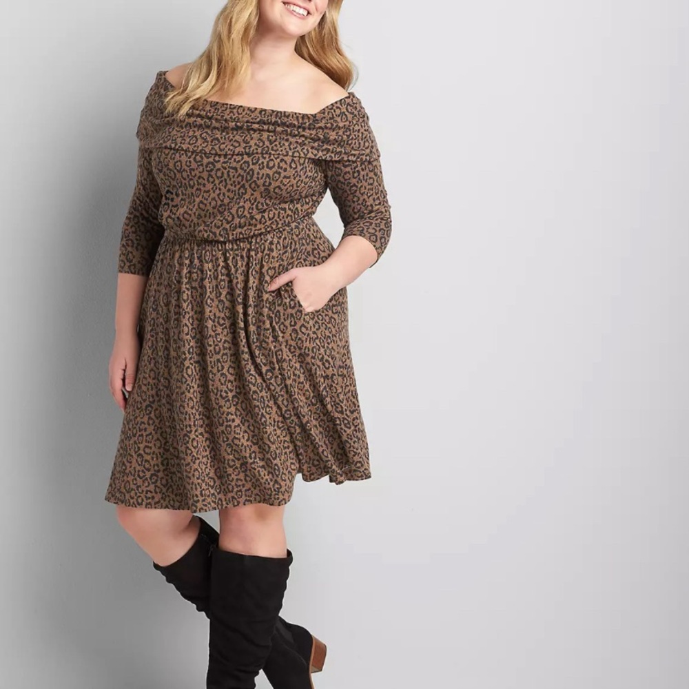 NWT Off Shoulder Knit Dress Animal Print